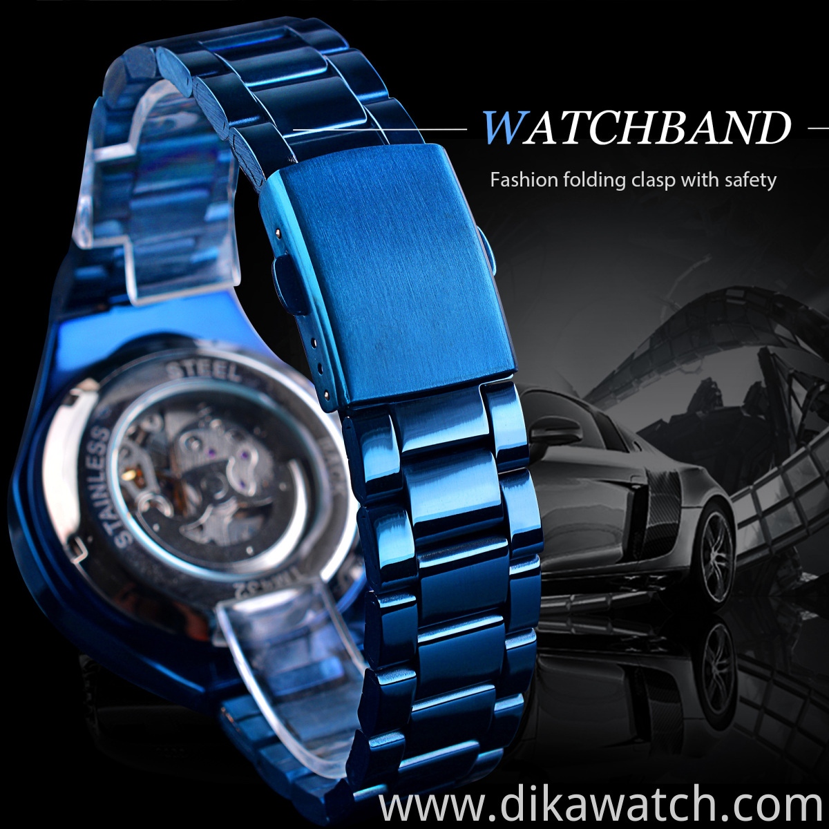 Winner New Fashion Automatic Mens Watches Luxury Mechanical Wristwatches Hollow Watch With Stainless Steel Blue Design watch